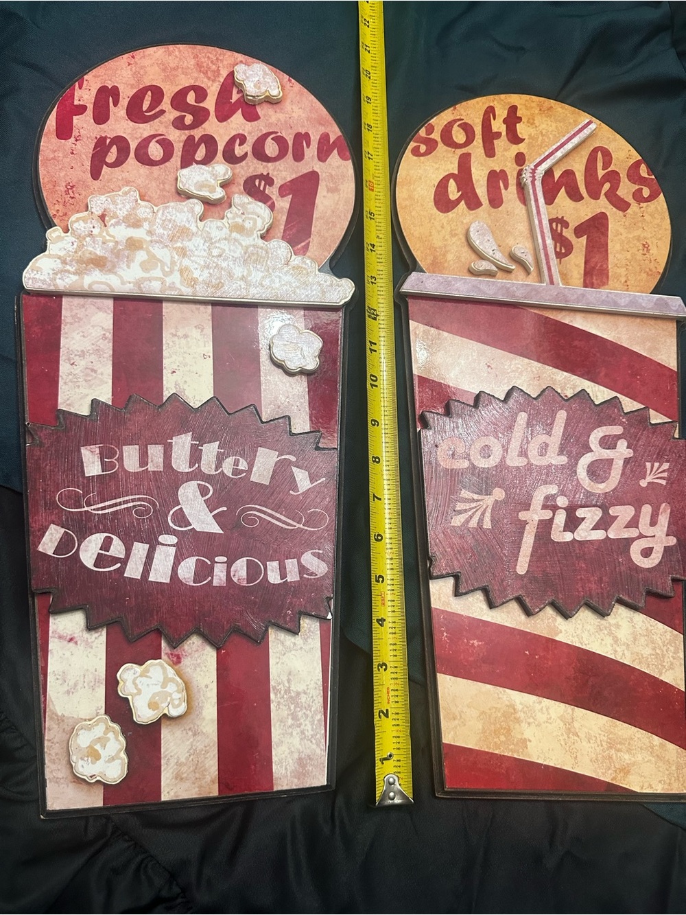 Vintage 3D Carnival Popcorn & Soda Wall Signs - Red Cream